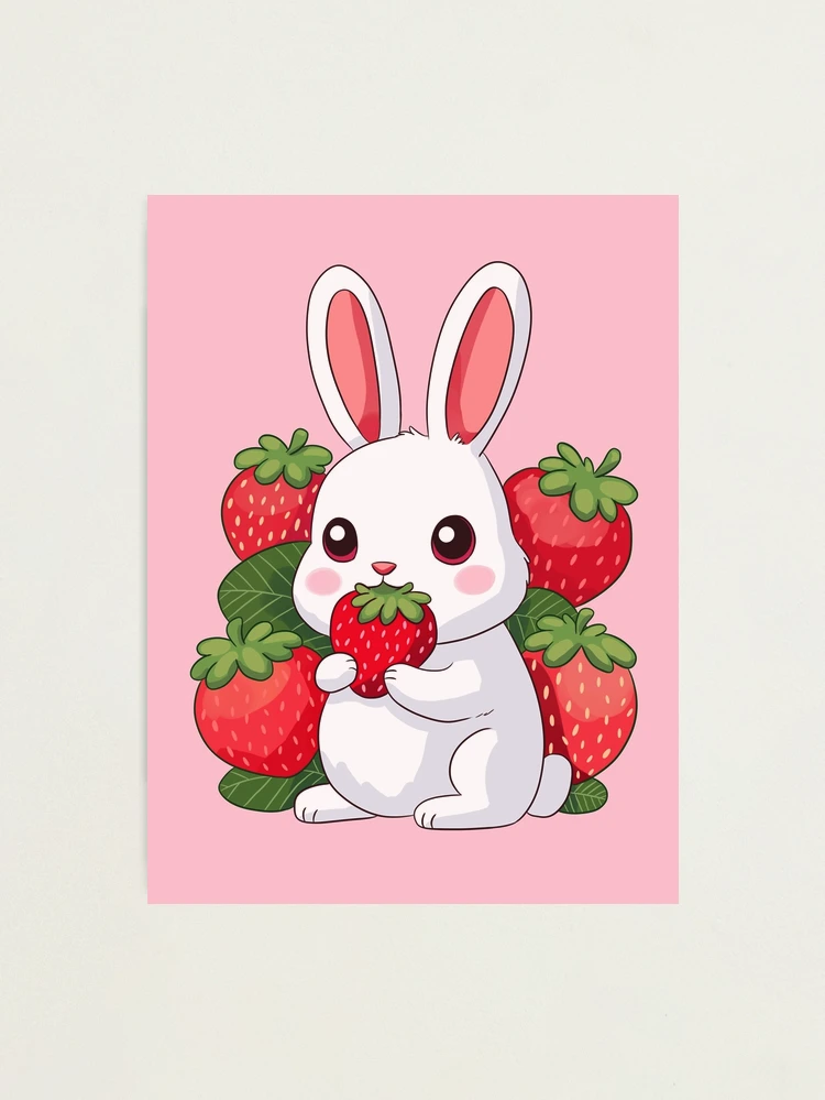 絵画 strawberry & cutie rabbit Cute strawberry bunny