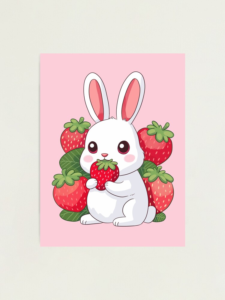 絵画 strawberry & cutie rabbit Cute Bunny And Strawberry