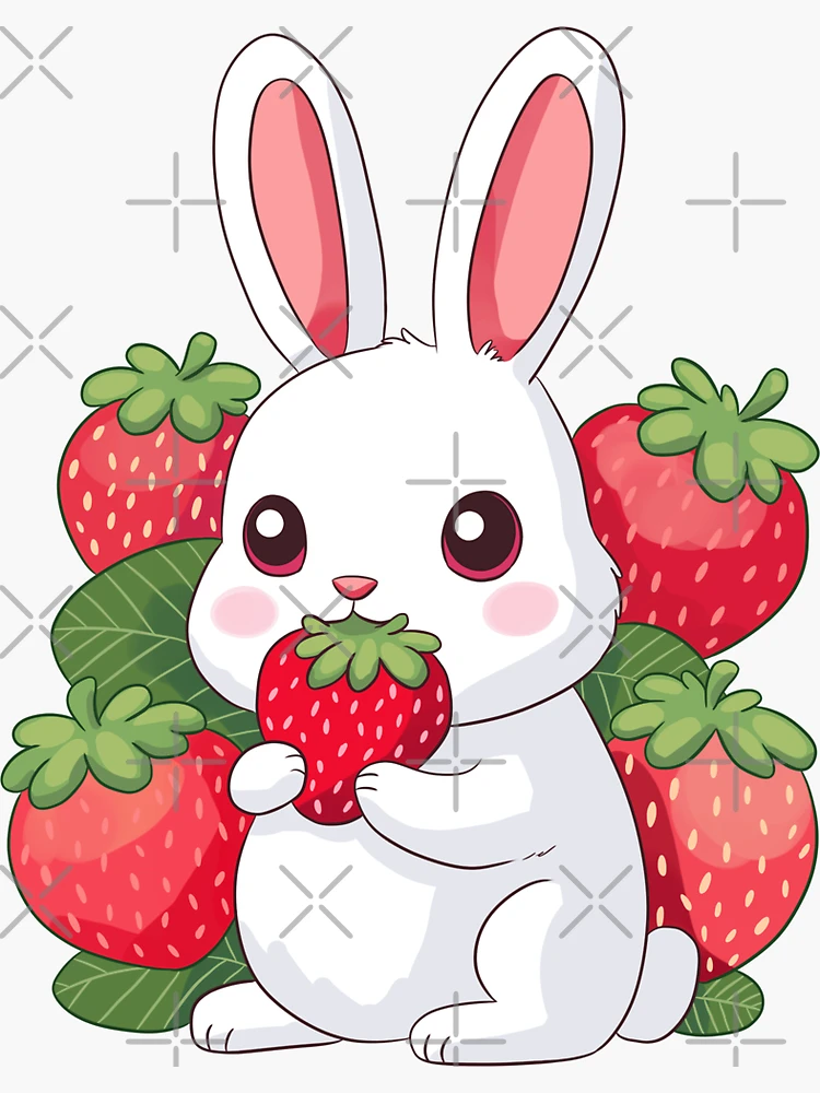 Cute bunny and kawaii strawberries postage, Zazzle