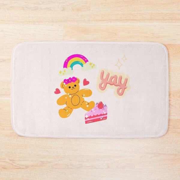 Item preview, Adorable gold teddy bear saying 'yay' watching yummy strawberry cake designed and sold by Giant-Mickey.