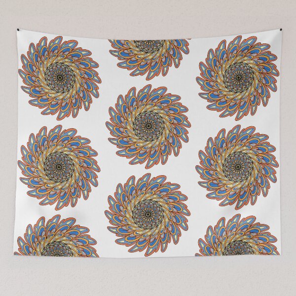 Item preview, Fractal Art Mandala Blue Orange and Yellow designed and sold by lozsart.