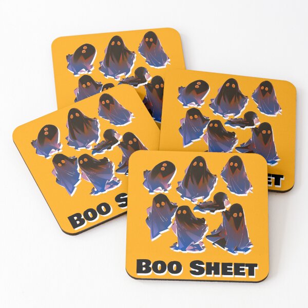 Item preview, Boo Sheet Black Ghosts Orange and Blue Highlights Funny Halloween Shirt and Laptop Sticker Design by Zeesdesign on Redbubble designed and sold by ZEESDESIGN.