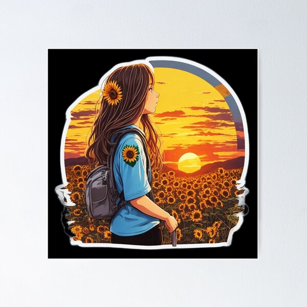 Item preview, Cool Girl Watching Sunset over Sunflower Field designed and sold by Ridiculam Toga.