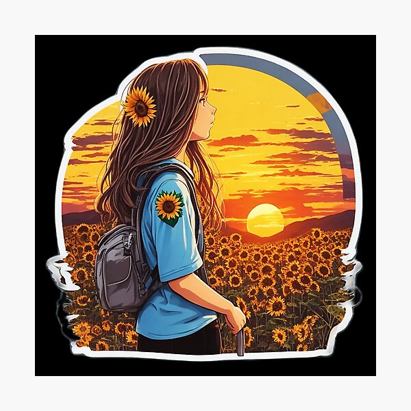 Item preview, Cool Girl Watching Sunset over Sunflower Field designed and sold by Ridiculam Toga.