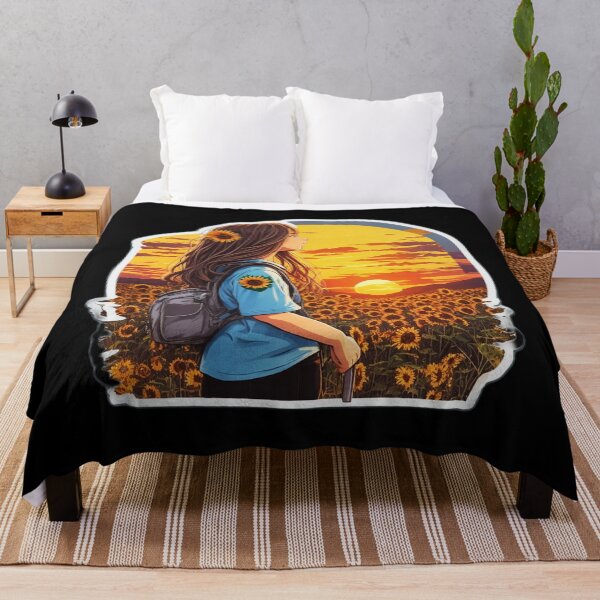 Item preview, Cool Girl Watching Sunset over Sunflower Field designed and sold by Ridiculam Toga.