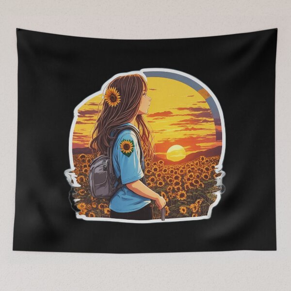 Item preview, Cool Girl Watching Sunset over Sunflower Field designed and sold by Ridiculam Toga.