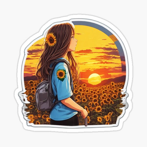 Item preview, Cool Girl Watching Sunset over Sunflower Field designed and sold by Ridiculam Toga.