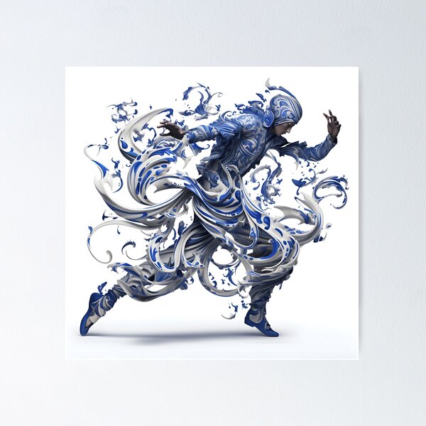 Item preview, Blue And White Abstract Digital Art Man Dancing designed and sold by PioneerX1.