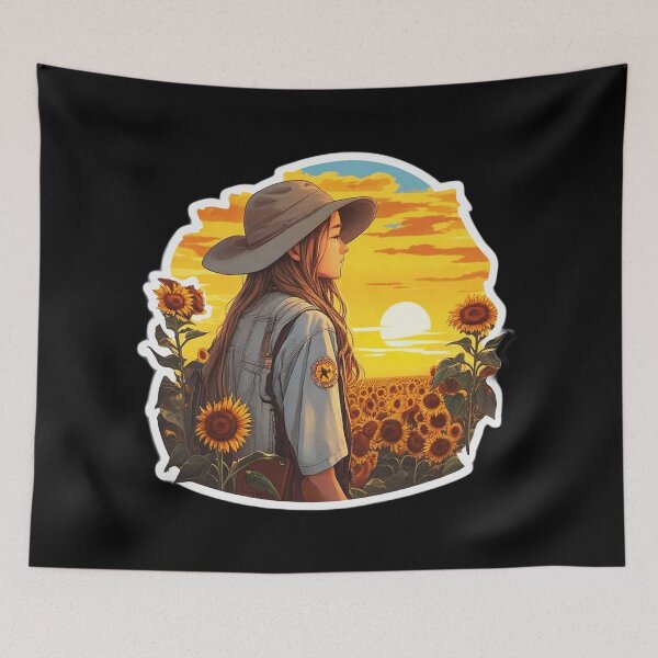 Item preview, Young Girl Watching Sunset over Sunflower Field designed and sold by Ridiculam Toga.