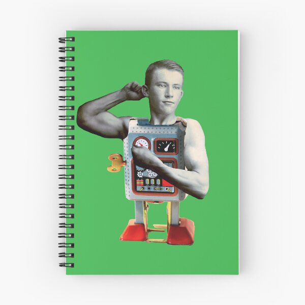 Item preview, Quirky and Surreal Collage Print: 'Going Through The Motions' Solo in Green - Muscle Man Wind-Up Robot designed and sold by GollyWillikers.