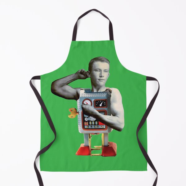 Item preview, Quirky and Surreal Collage Print: 'Going Through The Motions' Solo in Green - Muscle Man Wind-Up Robot designed and sold by GollyWillikers.