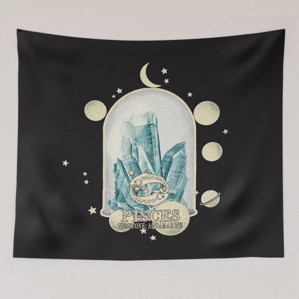 Item preview, Pisces Gemstone: Aquamarine crystal. Astral design. Black version designed and sold by MINDTHECHERRY.
