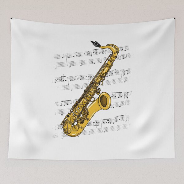 Aperçu de l'œuvre Notation musicale pour saxophone, saxophoniste, musicien de jazz (couleur) créée et vendue par doodlerob.
