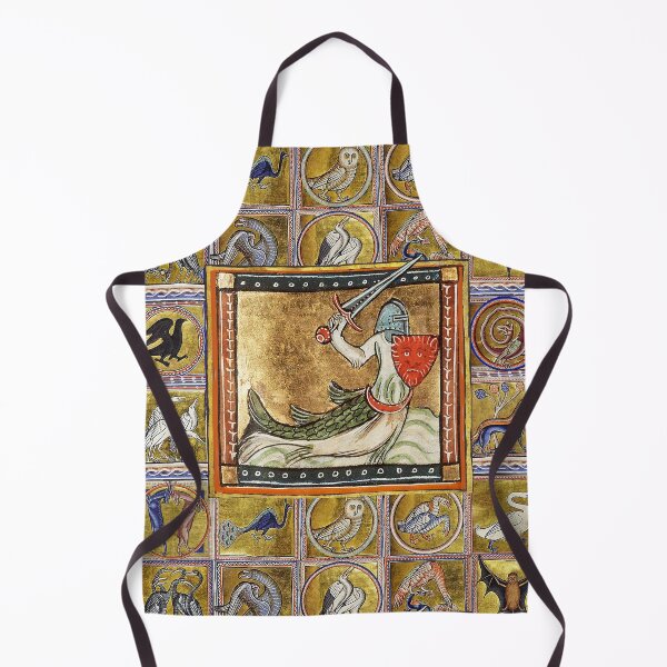 Item preview, MEDIEVAL BESTIARY,ZITIRON SEA KNIGHT WITH SWORD AND SHIELD, MYTHICAL ANIMALS IN GOLD BLUE  designed and sold by BulganLumini.