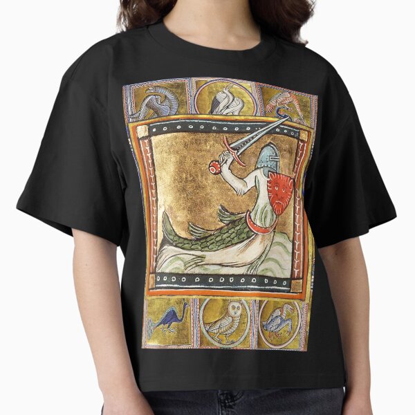 Item preview, MEDIEVAL BESTIARY,ZITIRON SEA KNIGHT WITH SWORD AND SHIELD, MYTHICAL ANIMALS IN GOLD BLUE  designed and sold by BulganLumini.