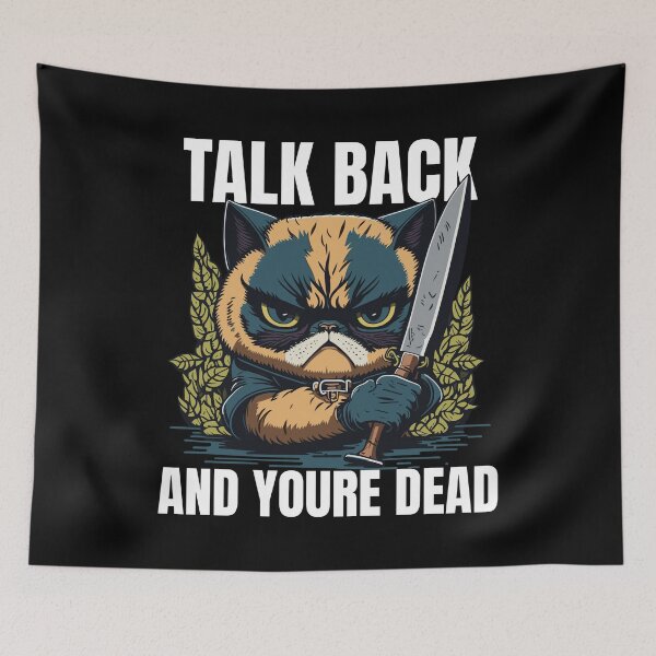 Item preview, Talk Back and You're De*d Grumpy Cat Holding a Knife Funny Cat designed and sold by Peculiarts.