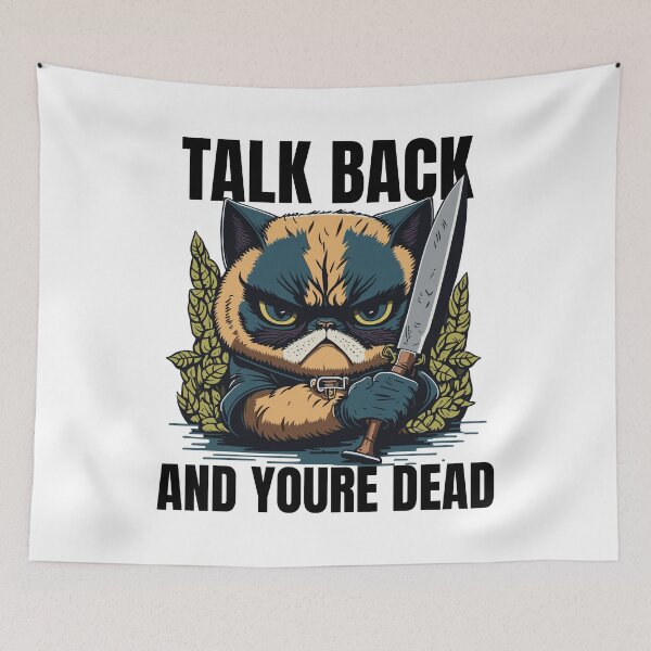 Item preview, Talk Back and You're De*d Grumpy Cat Holding a Knife Funny Cat designed and sold by Peculiarts.