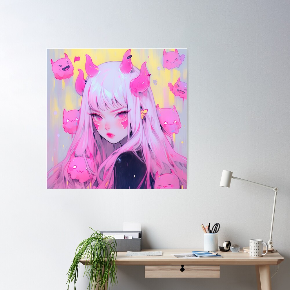 Adorable Little Pink Creatures and Demon Anime Girl