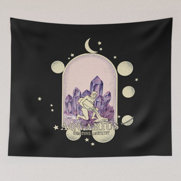 Item preview, Aquarius Gemstone: Amethyst crystal. Astral design. Black version designed and sold by MINDTHECHERRY.