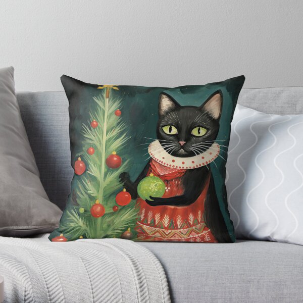 Black cat 2025 christmas pillow