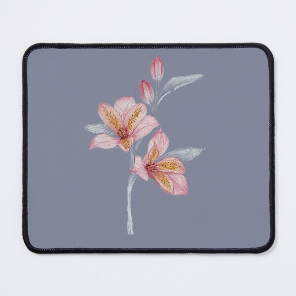 Item preview, Pink and blue Astromelia on gray blue background designed and sold by Karine-LaSalle.
