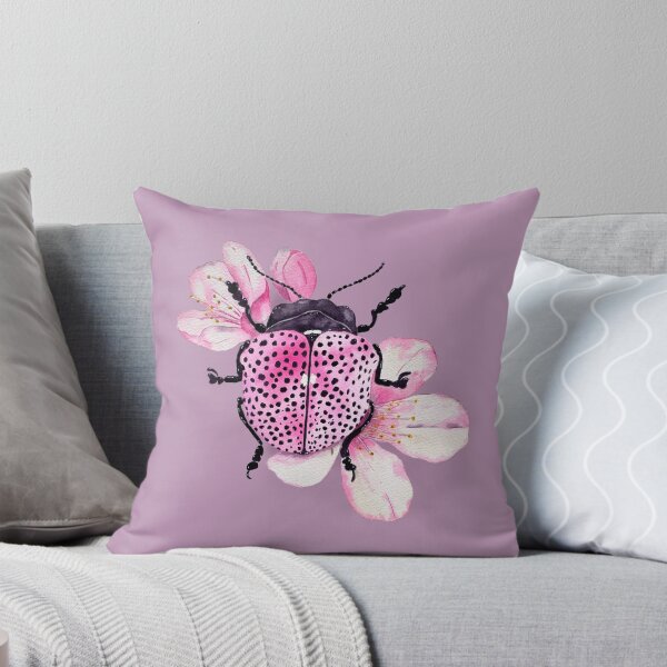 Item preview, Pink beetle and cherry blossoms on purple background designed and sold by Karine-LaSalle.