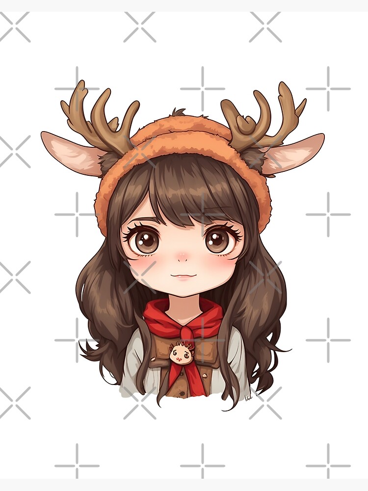 Premium Photo | Minimal Japanese Kawaii Christmas Deer Girl Chibi Anime  Vector Art Sticker with Clean Bold Line