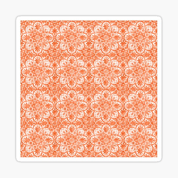Peachy Orange and White Floral Mediterranean Mosaic Tile Pattern Sticker