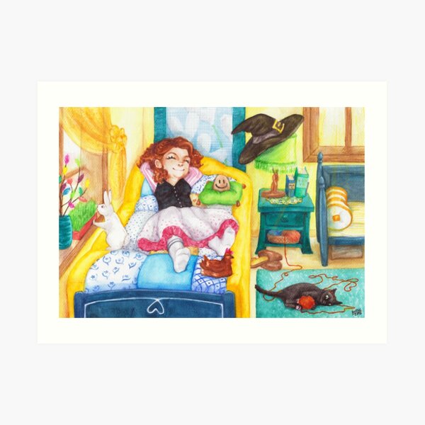 Relaxed Easter Witch and Her Pets Art Print