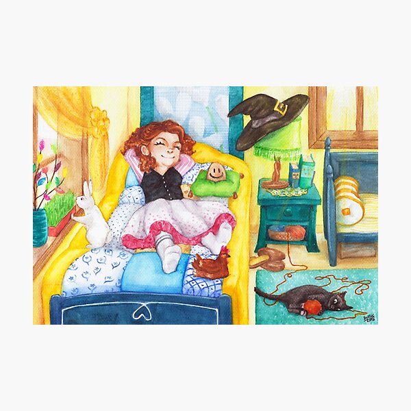 Relaxed Easter Witch and Her Pets Photographic Print