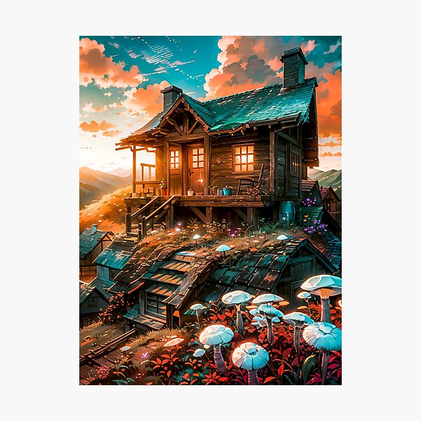 Item preview, Anime Digital Art Wooden House Flowers Nature Moon designed and sold by YabaiArts.