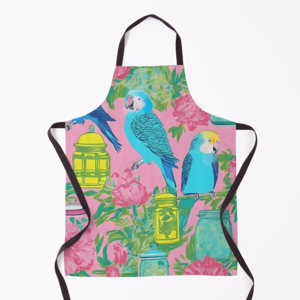 Item preview, Preppy budgies and chinoiserie jars on pink designed and sold by SophieClimaArt.