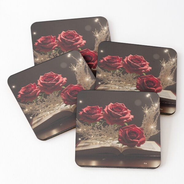 Item preview, Sparkling silver red roses growing from a book designed and sold by AI-Only Creations.
