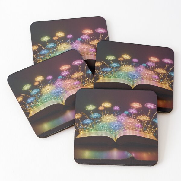 Item preview, Magical fluorescent sparkling flowers growing from a book designed and sold by AI-Only Creations.