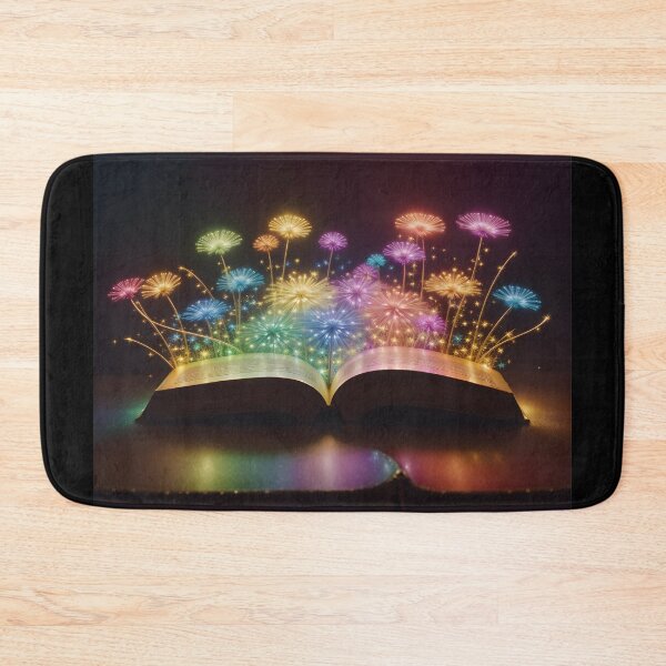 Item preview, Magical fluorescent sparkling flowers growing from a book designed and sold by AI-Only Creations.