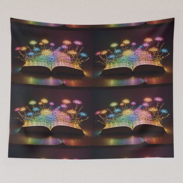 Item preview, Magical fluorescent sparkling flowers growing from a book designed and sold by AI-Only Creations.