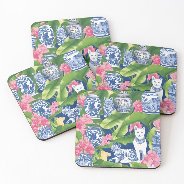 Item preview, Preppy chinoiserie cats and ginger jars designed and sold by SophieClimaArt.