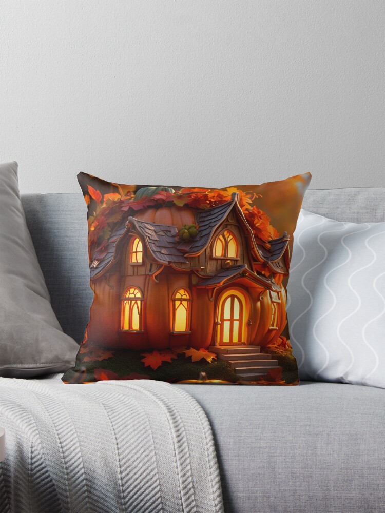 Pumpkin forest fairy house Halloween Fall Autumn Pillow