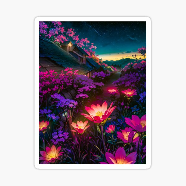 Anime Digital Art Flowers Nature Night Landscape Sticker