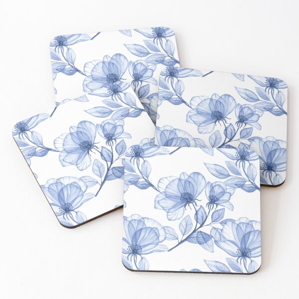 Item preview, Blue transparent roses watercolor print. Porcelain floral motif. Translucent delicate floral composition designed and sold by likapix.