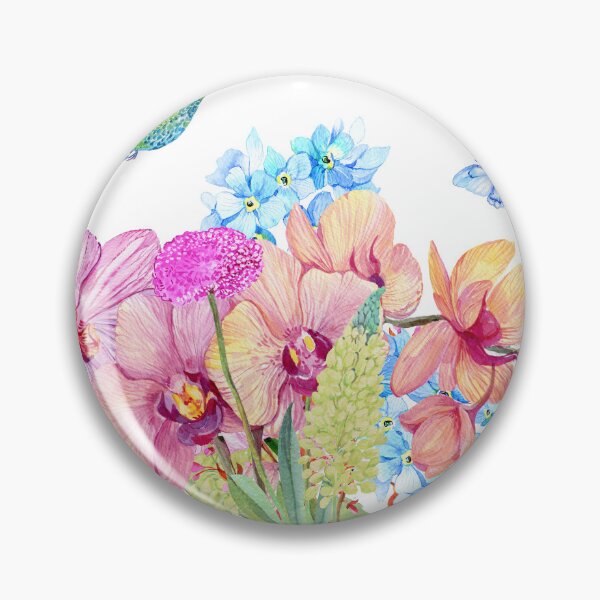 Item preview, Blue Pink Watercolor Orchid Flowers Hummingbird morning, Flowery Design designed and sold by Featheryy.