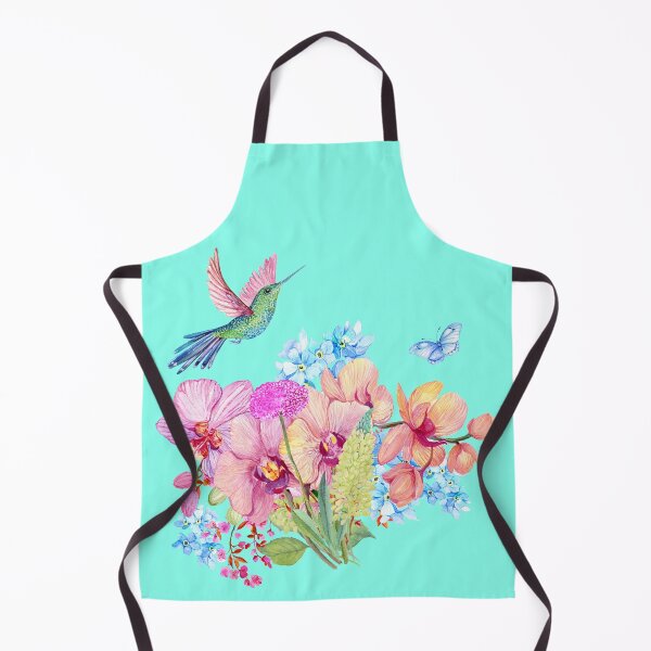 Item preview, Blue Pink Watercolor Orchid Flowers Hummingbird morning, Flowery Design designed and sold by Featheryy.