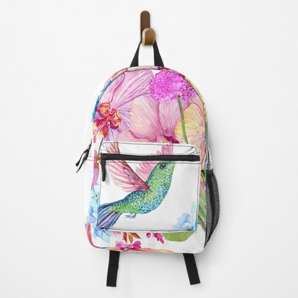 Item preview, Blue Pink Watercolor Orchid Flowers Hummingbird morning, Flowery Design designed and sold by Featheryy.