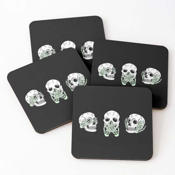 Item preview, Three Skull Faces with Pastel Green Skeleton Hands Covering Eyes, Mouth, and Ears, made by EndlessEmporium designed and sold by EndlessEmporium.