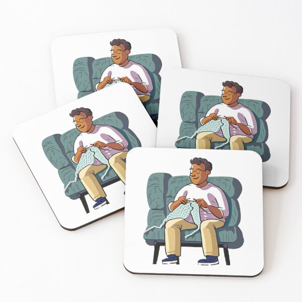 Item preview, Man Knitting a Blanket on a Couch designed and sold by sarabye.