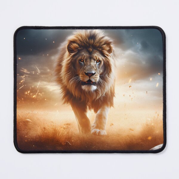 Item preview, Painting of a lion in the desert in the style of flickering light effects designed and sold by AI-Only Creations.