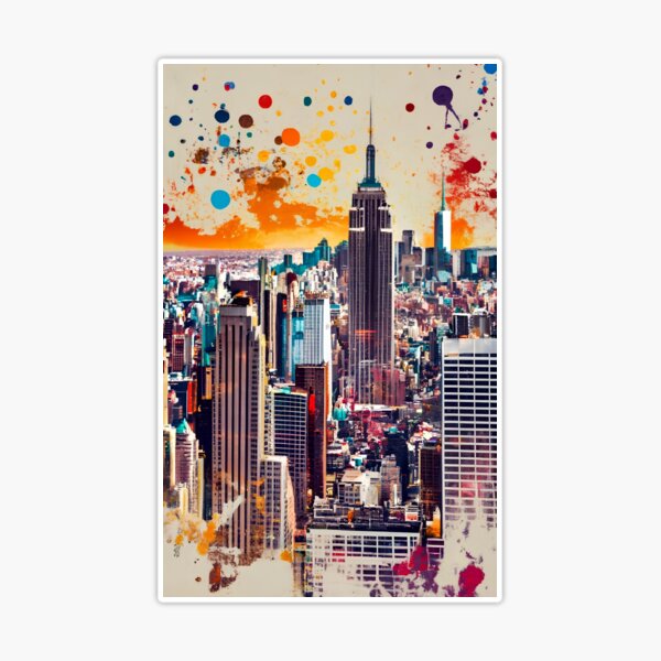 New York City Skyline | Colorful watercolor ink art print NYC Color Splash  | Poster