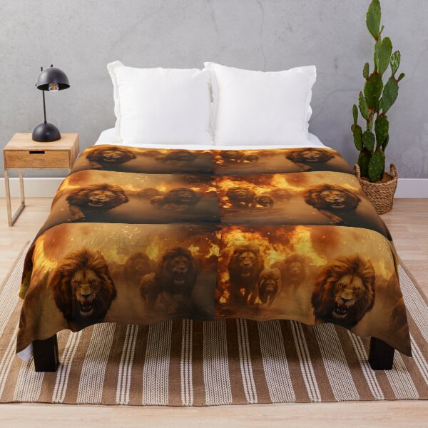 Item preview, Aerial photography breathtaking swarm of lions surrounded by fire designed and sold by AI-Only Creations.