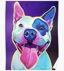 Happy Pit Bull - Slobbery Smiling Colorful Pitbull Dog Poster