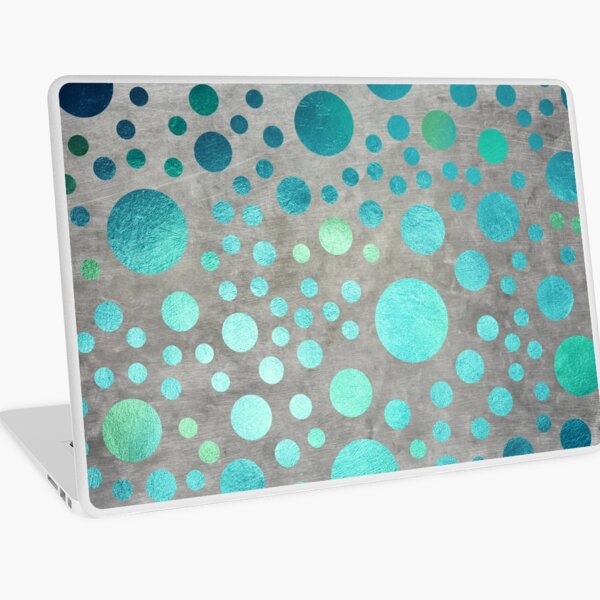 Turquoise Metallic Dots Pattern on Concrete Texture Laptop Skin